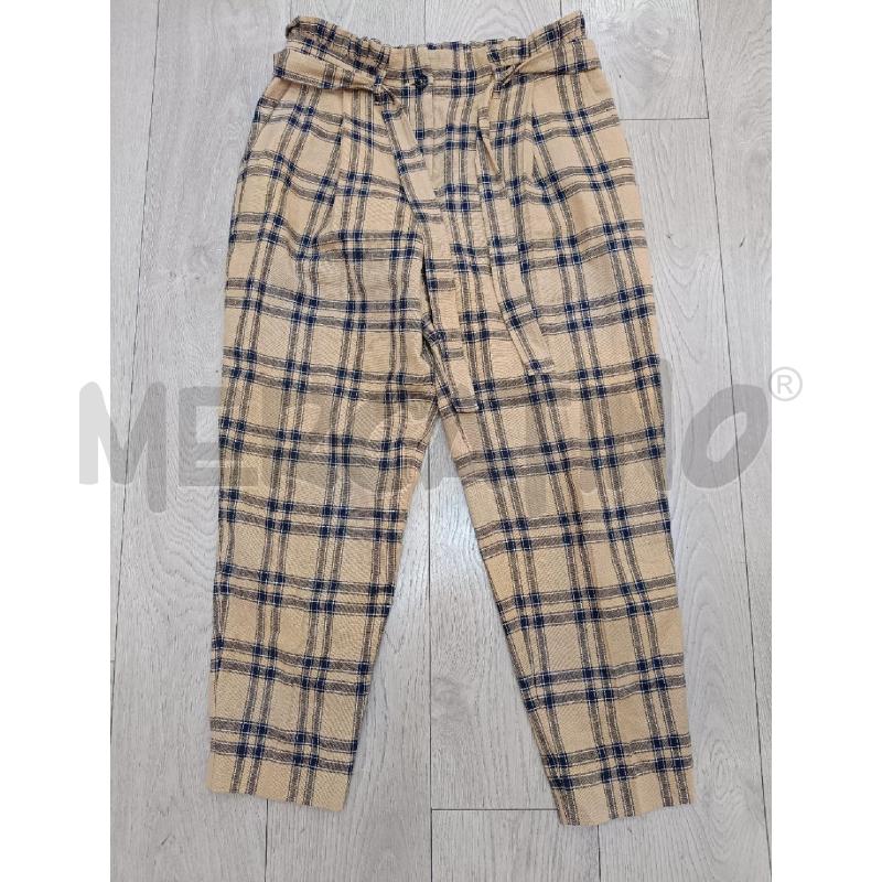 PANTALONE DONNA INTREND BEIGE QUADRETTI BLU MISTO LINO | Mercatino dell'Usato Roma gregorio vii 1