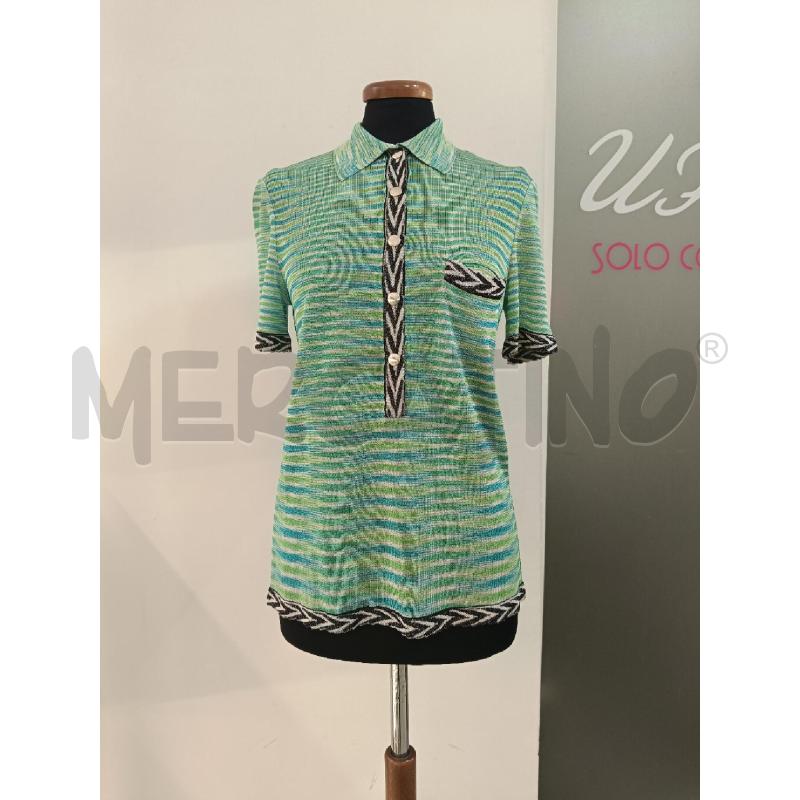 POLO DONNA MISSONI LUREX RIGHE VERDI BLU | Mercatino dell'Usato Roma gregorio vii 1