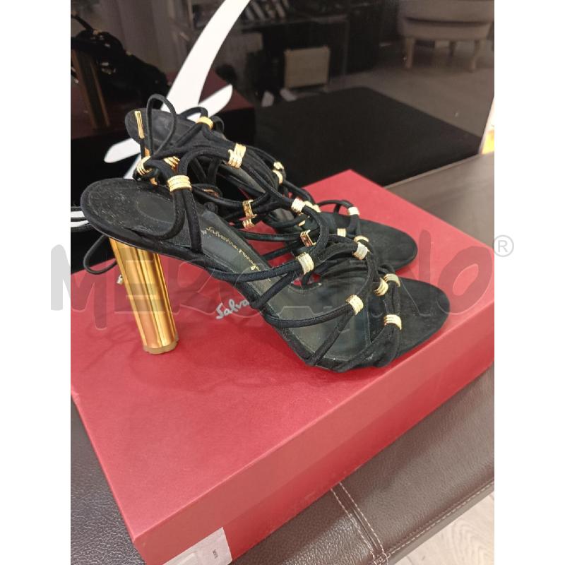 SCARPE DONNA SALVATORE FERRAGAMO NERE INTRECCI DORATI TACCO DORATO | Mercatino dell'Usato Roma gregorio vii 2