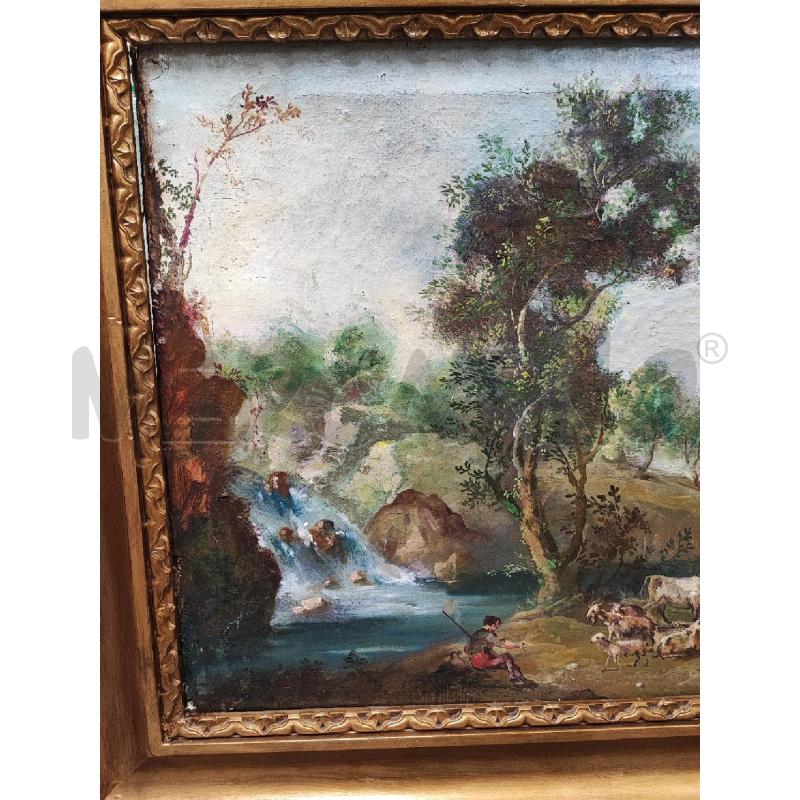 TELA ANTICA DIPINTA SCENA CAMPESTRE PONTE | Mercatino dell'Usato Roma gregorio vii 2
