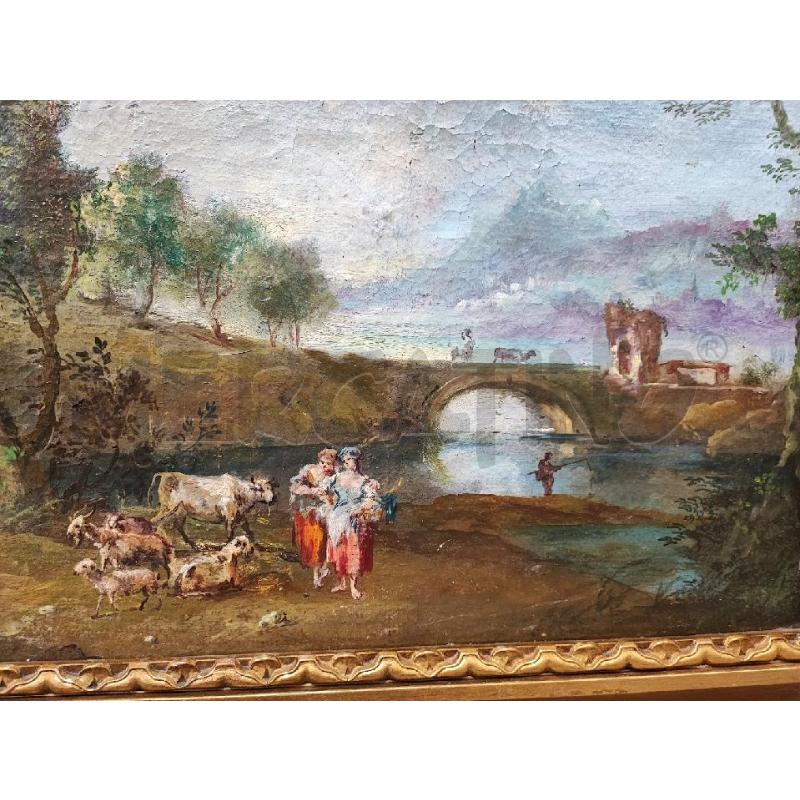 TELA ANTICA DIPINTA SCENA CAMPESTRE PONTE | Mercatino dell'Usato Roma gregorio vii 3