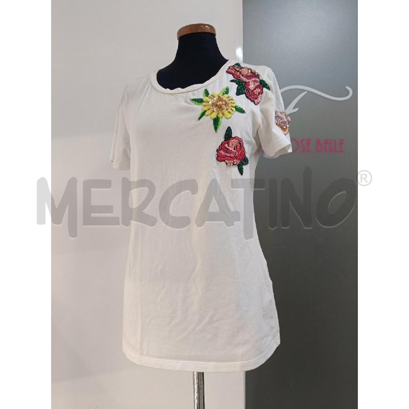 T SHIRT FLAVIO CASTELLANI BIANCA RILIEVO FLOREALE ROSA GIALLO | Mercatino dell'Usato Roma gregorio vii 1