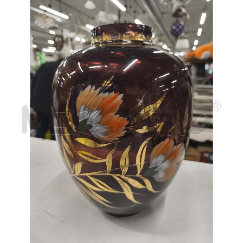 VASO CRISTALLO VIOLA FIORI DIPINTI ARANCI | Mercatino dell'Usato Roma gregorio vii 1