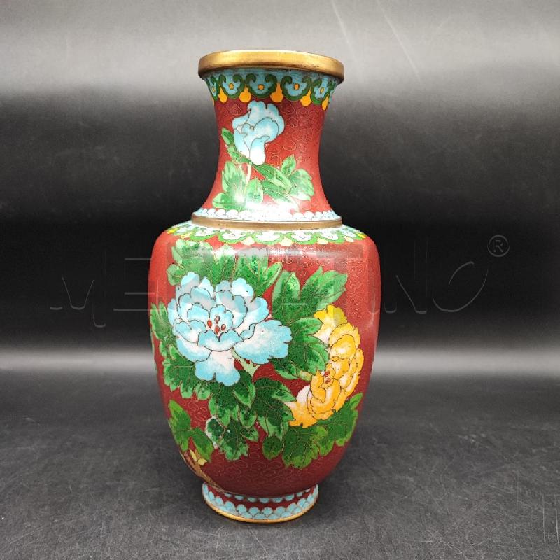 VASO ORIENTALE ROSSO CLOISONNE FIORI  | Mercatino dell'Usato Roma gregorio vii 1