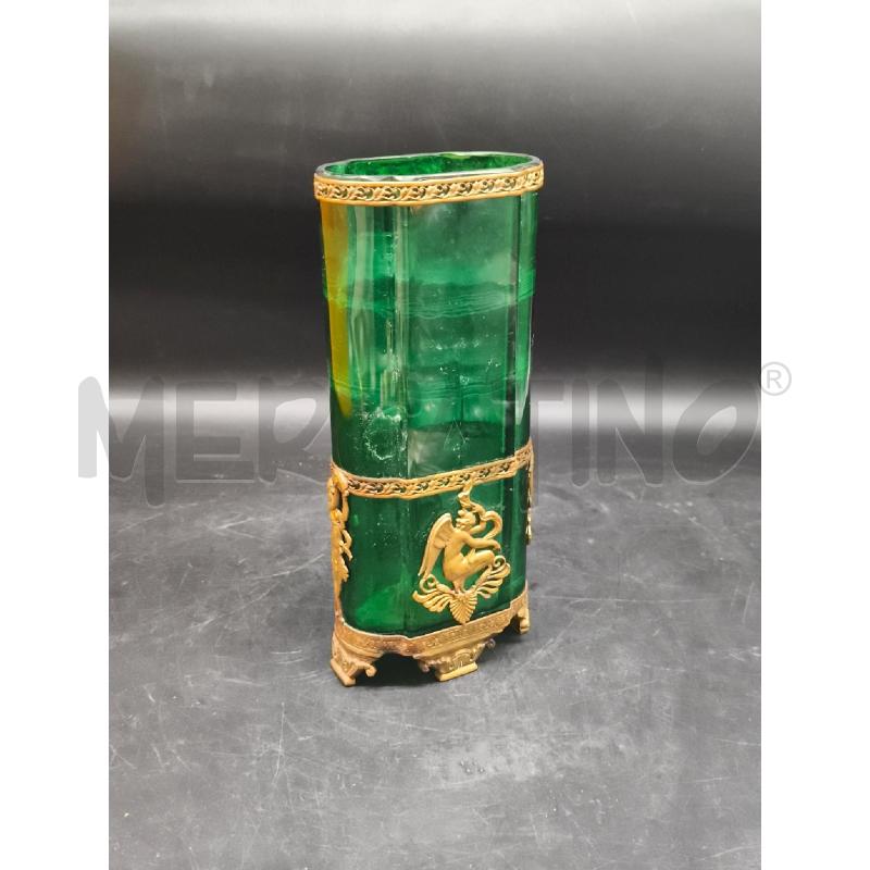 VASO VETRO VERDE INSERTI BRONZO  22.5 CM | Mercatino dell'Usato Roma gregorio vii 1