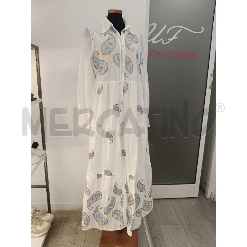 VESTITO DONNA MOTEL BIANCO RICAMI MARRONI CELELSTI | Mercatino dell'Usato Roma gregorio vii 1