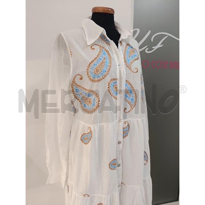 VESTITO DONNA MOTEL BIANCO RICAMI MARRONI CELELSTI | Mercatino dell'Usato Roma gregorio vii 2