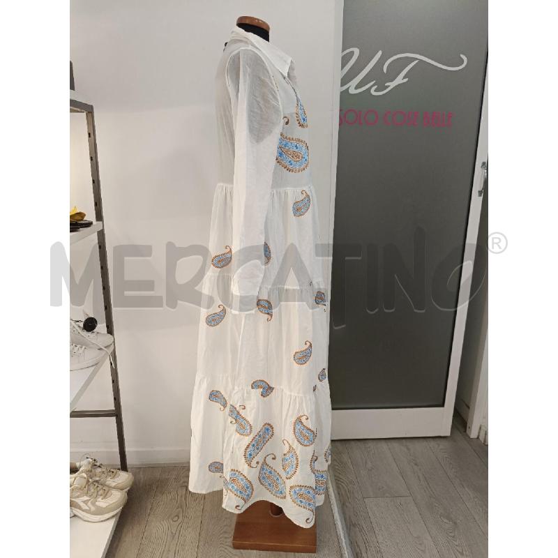 VESTITO DONNA MOTEL BIANCO RICAMI MARRONI CELELSTI | Mercatino dell'Usato Roma gregorio vii 3
