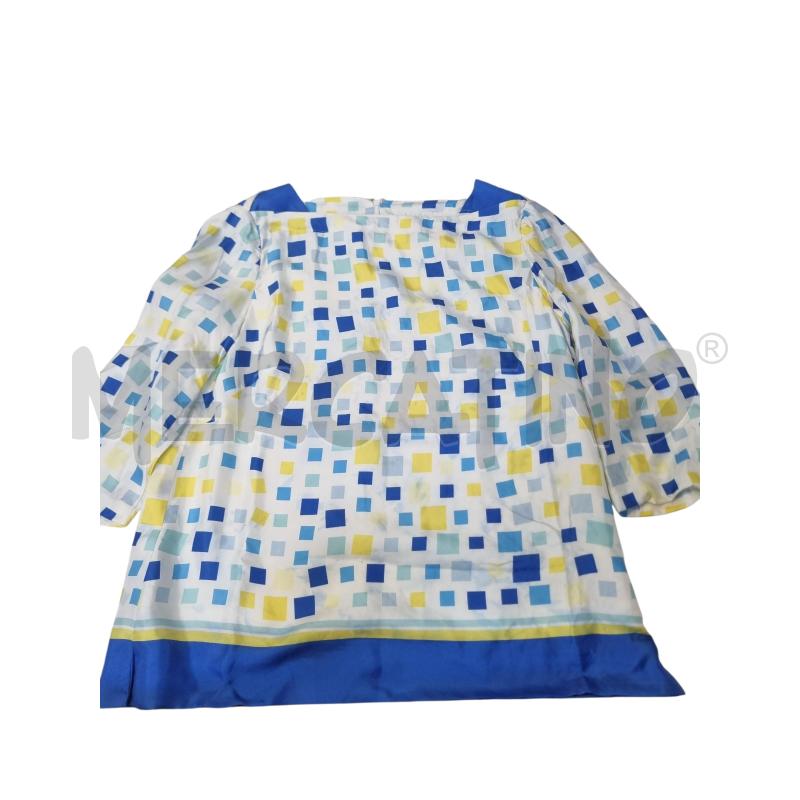 BLUSA DONNA LUISA SPAGNOLI PURA SETA BIANC QUADRAT BLU GIALLI  | Mercatino dell'Usato Roma appia 1