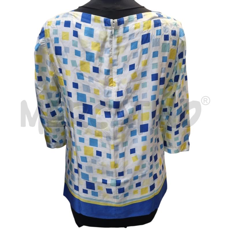 BLUSA DONNA LUISA SPAGNOLI PURA SETA BIANC QUADRAT BLU GIALLI  | Mercatino dell'Usato Roma appia 3