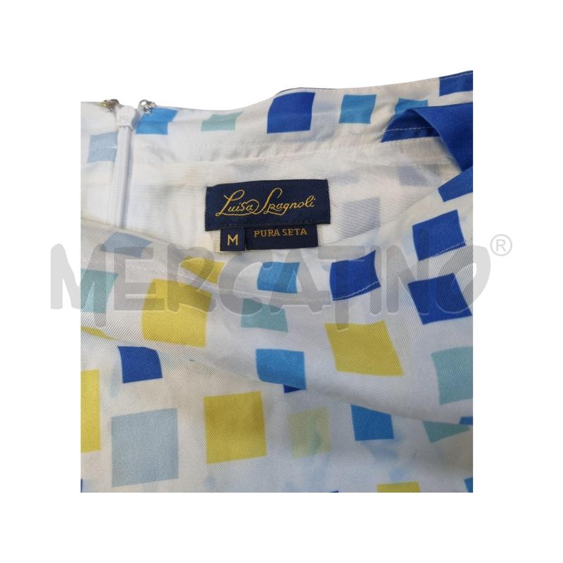 BLUSA DONNA LUISA SPAGNOLI PURA SETA BIANC QUADRAT BLU GIALLI  | Mercatino dell'Usato Roma appia 4
