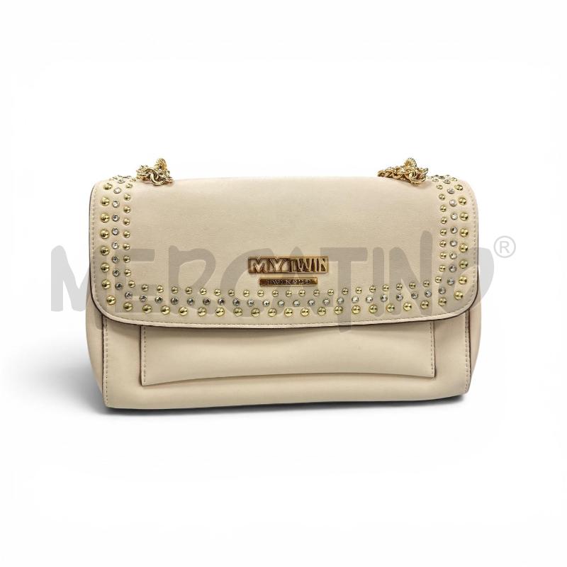 BORSA DONNA MYTWIN BEIGE STRASS DORATI ORO | Mercatino dell'Usato Roma appia 1