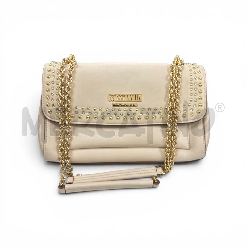 BORSA DONNA MYTWIN BEIGE STRASS DORATI ORO | Mercatino dell'Usato Roma appia 2