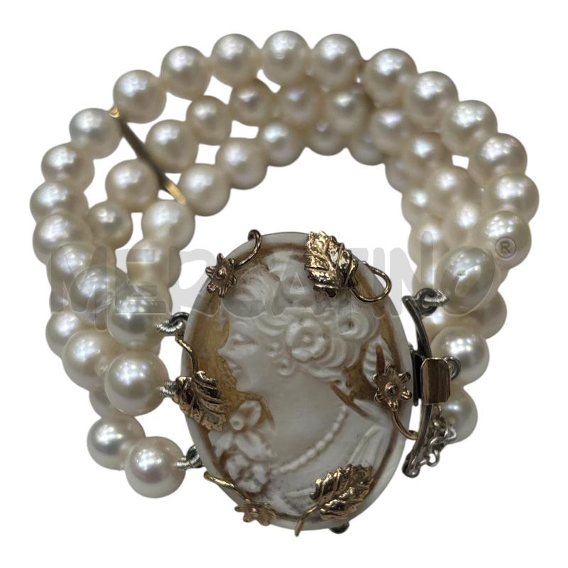 BRACCIALE PERLE BIANCHE CAMMEO MP ARG E DORATO BASSO | Mercatino dell'Usato Roma appia 1