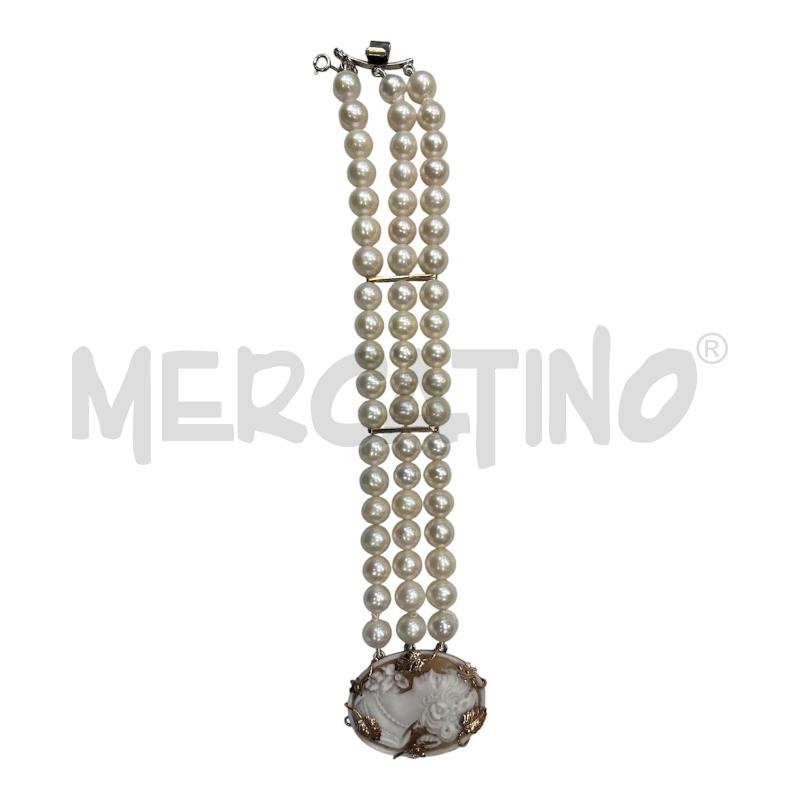 BRACCIALE PERLE BIANCHE CAMMEO MP ARG E DORATO BASSO | Mercatino dell'Usato Roma appia 2