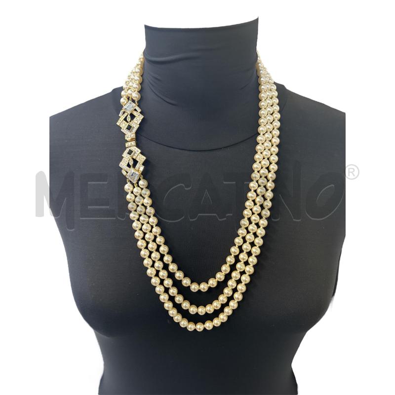 COLLANA FFICIEL TRE FILI TP PERL CHIUSURA DORATA STRASS | Mercatino dell'Usato Roma appia 1