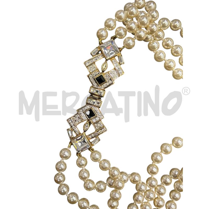 COLLANA FFICIEL TRE FILI TP PERL CHIUSURA DORATA STRASS | Mercatino dell'Usato Roma appia 2