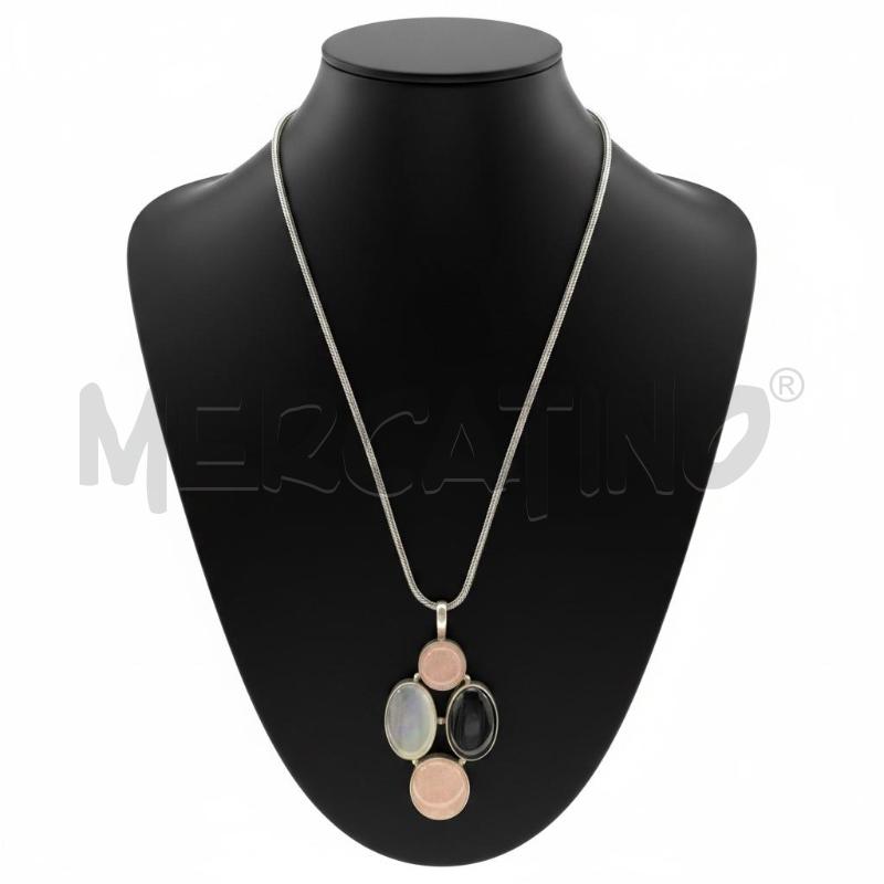 COLLANA MP ARG CIONDOLO PIETRE NER BIANC ROSA  | Mercatino dell'Usato Roma appia 1