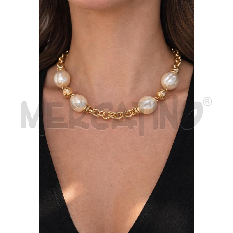 COLLANA VOGUE CATENA DORATO SIMILE PERLA GRANDE | Mercatino dell'Usato Roma appia 1