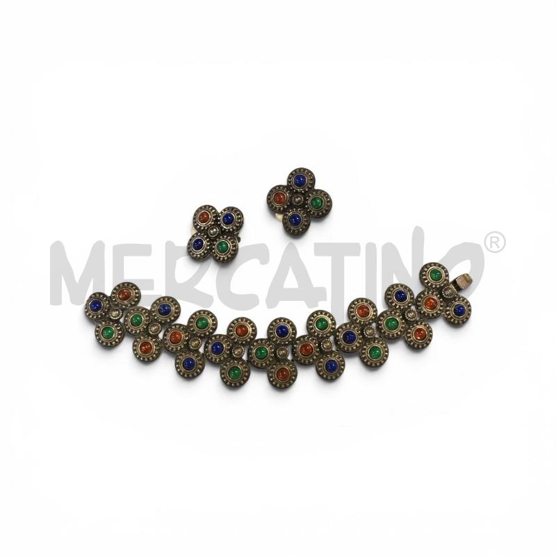 PARURE BRACCIALE ARGENTATO PIETRE VERD ROSS BLU + ORECCHINI | Mercatino dell'Usato Roma appia 1