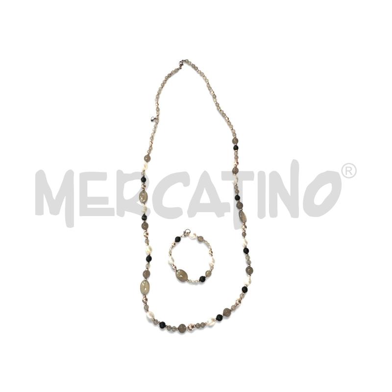 PARURE SFERE PIETRE GRIG PERLE DORAT DI FIUME BIANC COLL+BRA  | Mercatino dell'Usato Roma appia 1