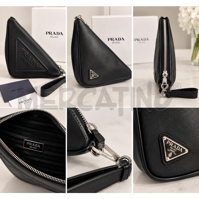 PRADA BORSETTA DA POLSO A TRIANGOLO IN PELLE DI VITELLO NER | Mercatino dell'Usato Roma appia 3
