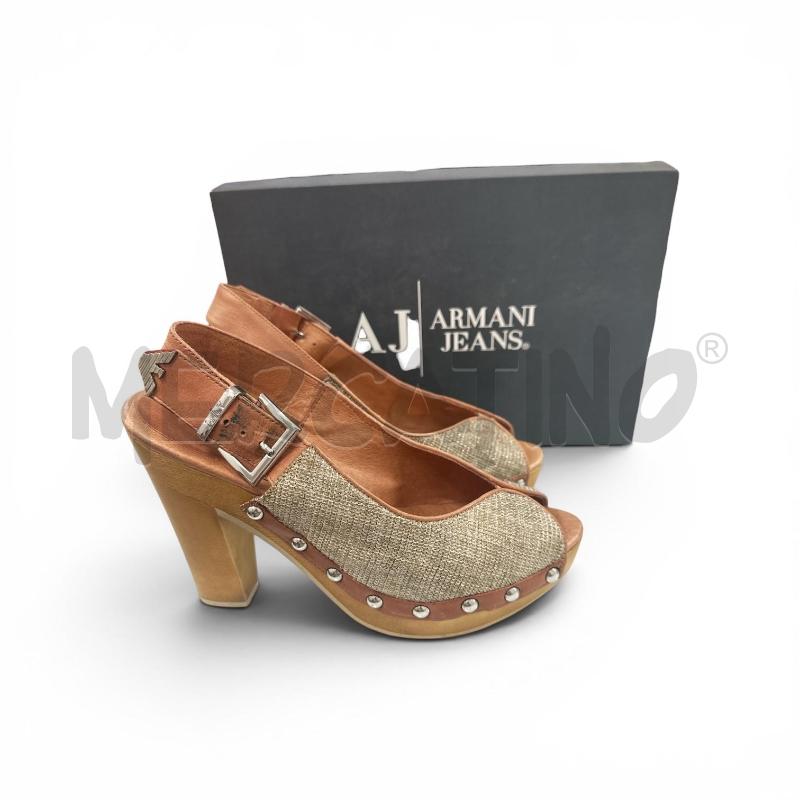 SANDALI DONNA ARMANI JEANS BEIGE MARRONE BORCHIE ARGENTAT  | Mercatino dell'Usato Roma appia 1