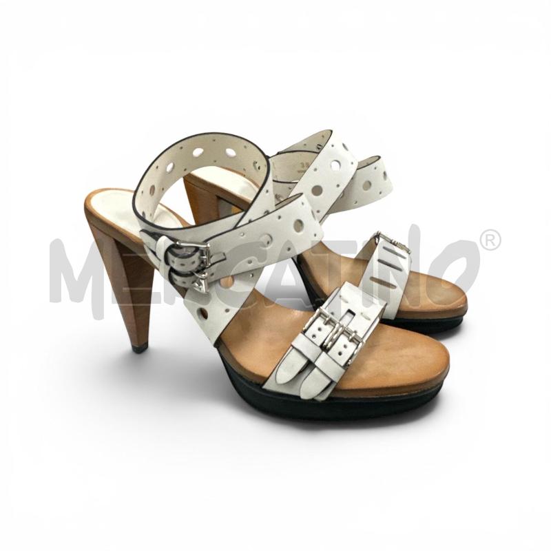 SANDALI DONNA TODS PELLE BIANC MARRONE FIBB ARGENTAT  | Mercatino dell'Usato Roma appia 1