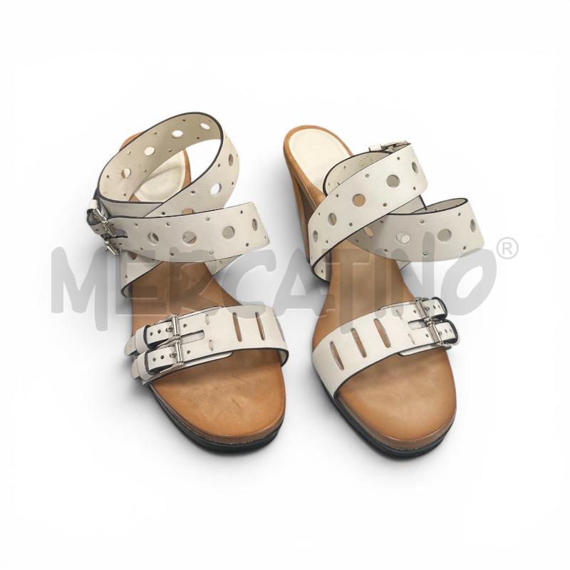 SANDALI DONNA TODS PELLE BIANC MARRONE FIBB ARGENTAT  | Mercatino dell'Usato Roma appia 2