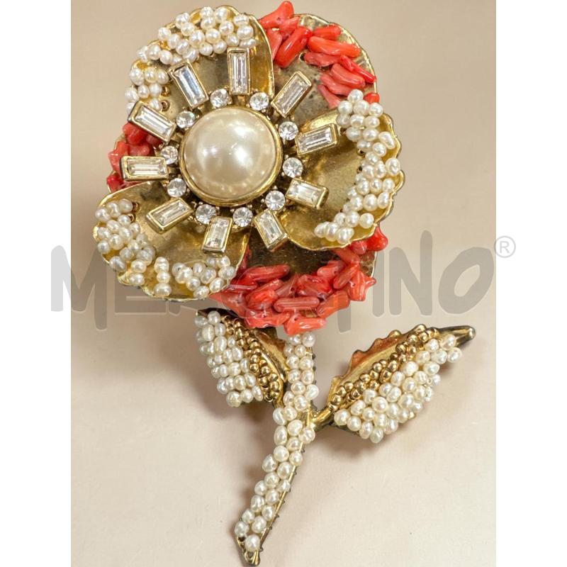 SPILLA PINK SODA FIORE DORATO COIRALLO PERLINE STRASS  | Mercatino dell'Usato Roma appia 1