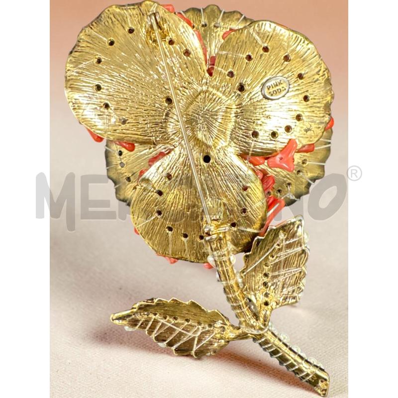SPILLA PINK SODA FIORE DORATO COIRALLO PERLINE STRASS  | Mercatino dell'Usato Roma appia 2