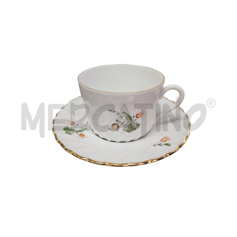 TAZZE PZ. 6 GINORI FIORI ARANCION VIOLA BORDO ORO | Mercatino dell'Usato Roma appia 2