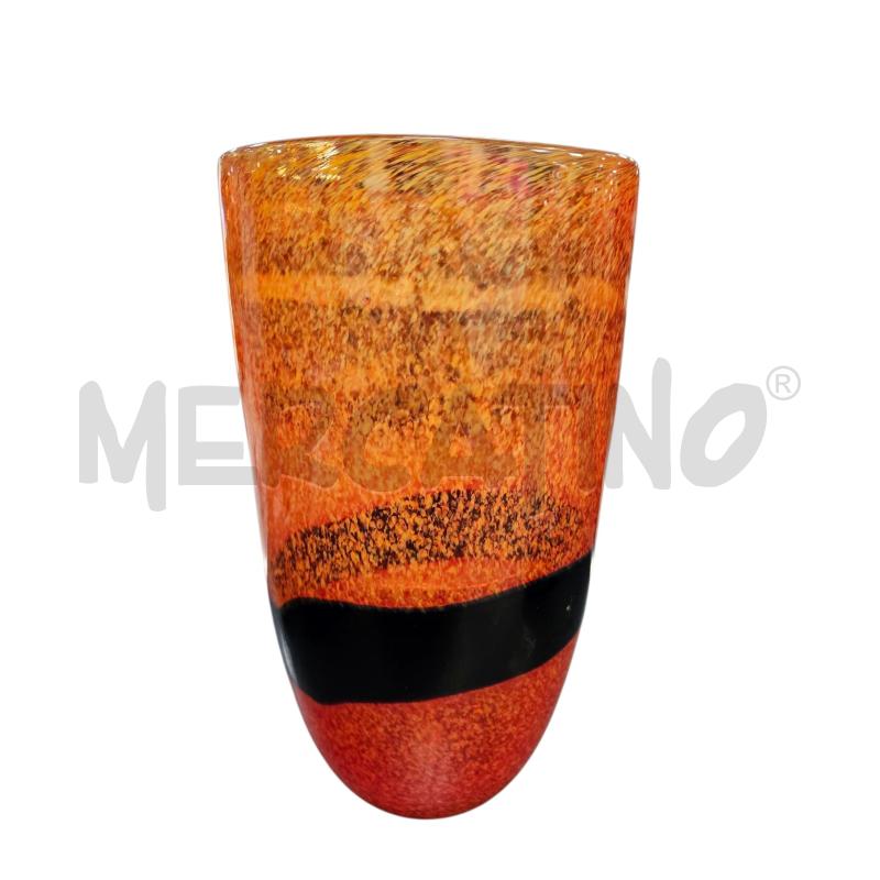 VASO VETRO ARANCIONE RIGA NERA | Mercatino dell'Usato Roma appia 3