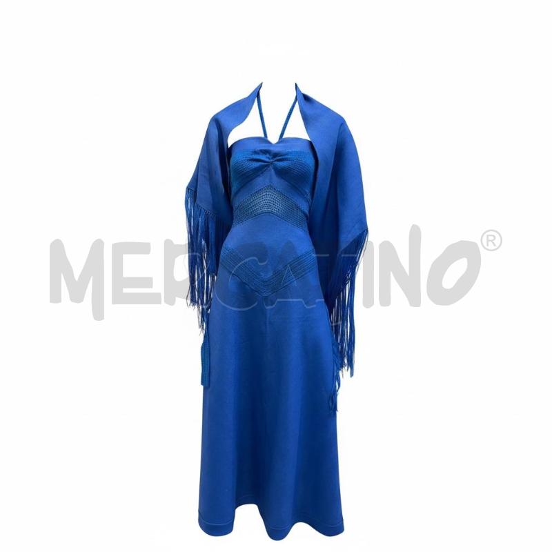 VESTITO DONNA SARTORIALE LINO BLU UNCINETTO + SCIALE  | Mercatino dell'Usato Roma appia 1