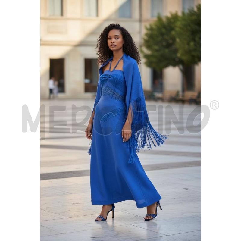 VESTITO DONNA SARTORIALE LINO BLU UNCINETTO + SCIALE  | Mercatino dell'Usato Roma appia 3
