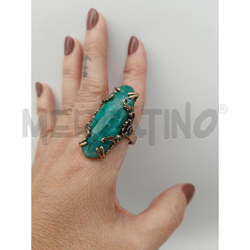 ANELLO MM FIRENZE PIETRA OVALE VERDE GRIFFE FOGLIE RICCIOLI OTTONE  | Mercatino dell'Usato Roma talenti 1