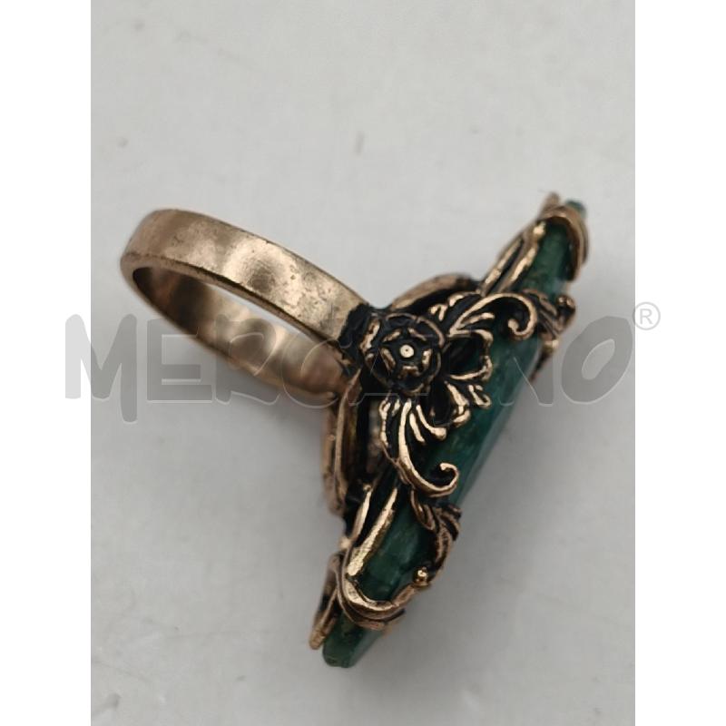 ANELLO MM FIRENZE PIETRA OVALE VERDE GRIFFE FOGLIE RICCIOLI OTTONE  | Mercatino dell'Usato Roma talenti 2