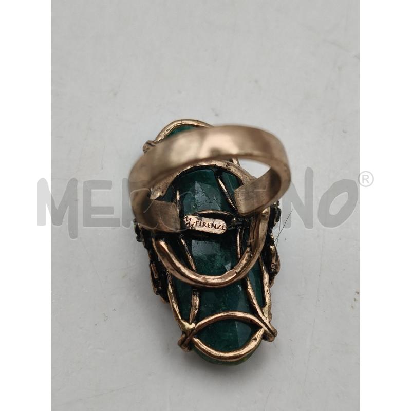 ANELLO MM FIRENZE PIETRA OVALE VERDE GRIFFE FOGLIE RICCIOLI OTTONE  | Mercatino dell'Usato Roma talenti 3