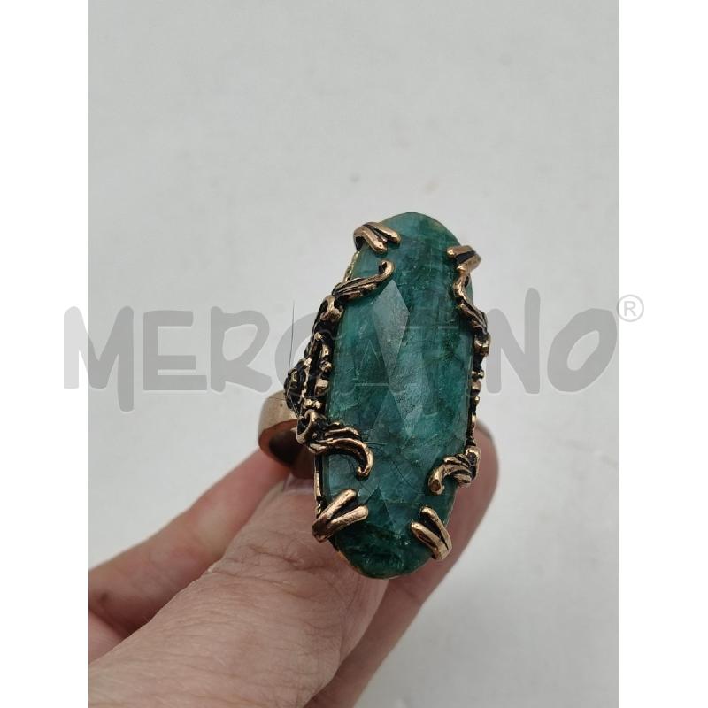ANELLO MM FIRENZE PIETRA OVALE VERDE GRIFFE FOGLIE RICCIOLI OTTONE  | Mercatino dell'Usato Roma talenti 4