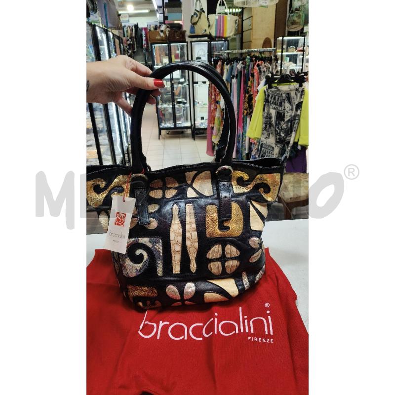 BORSA A MANO BRACCIALINI NERO DECO BEIGE ORO  | Mercatino dell'Usato Roma talenti 1