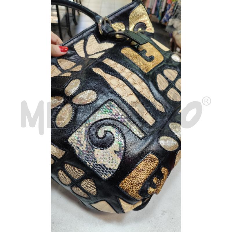 BORSA A MANO BRACCIALINI NERO DECO BEIGE ORO  | Mercatino dell'Usato Roma talenti 2