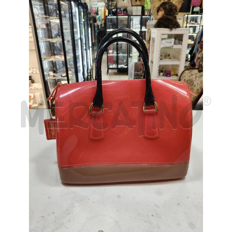 BORSA A MANO FURLA CANDY SILICONE TRASP CORALLO BEIGE MANICI NERO  | Mercatino dell'Usato Roma talenti 1