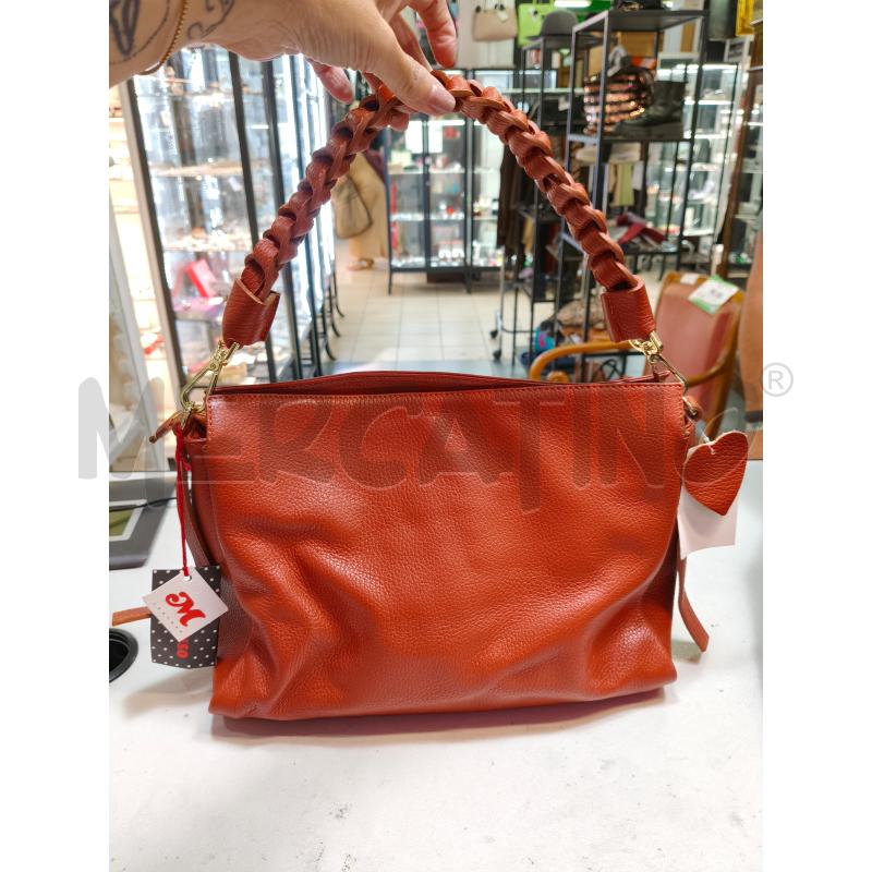 BORSA D SPALLA MELLUSSO TERRACOTTA MANICO TRECCIA | Mercatino dell'Usato Roma talenti 1