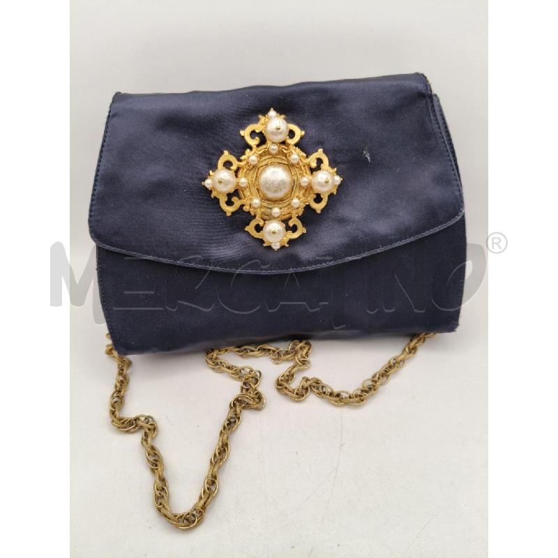 BORSETTA VINTAGE GENNY SATIN BLU DECO CROCE DOR PERLE  | Mercatino dell'Usato Roma talenti 1