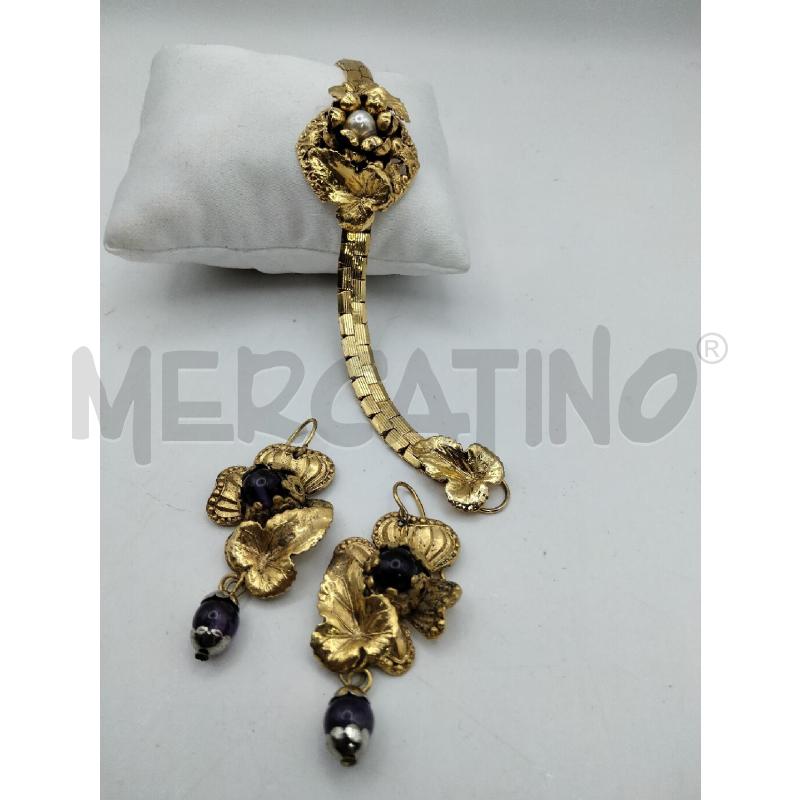 BRACCIALE + ORECHINI VINT GIAL FOGLIE PIETRE VIO/BIA | Mercatino dell'Usato Roma talenti 1