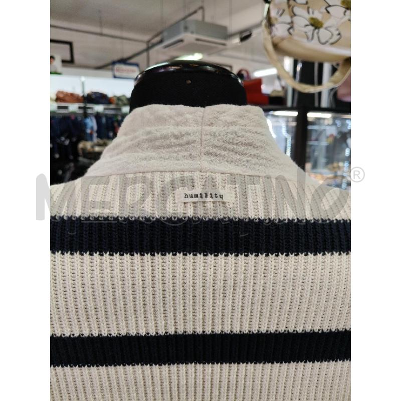CARDIGAN D HUMILITY CANVAS ECRU POST RIGHE BLU  | Mercatino dell'Usato Roma talenti 4