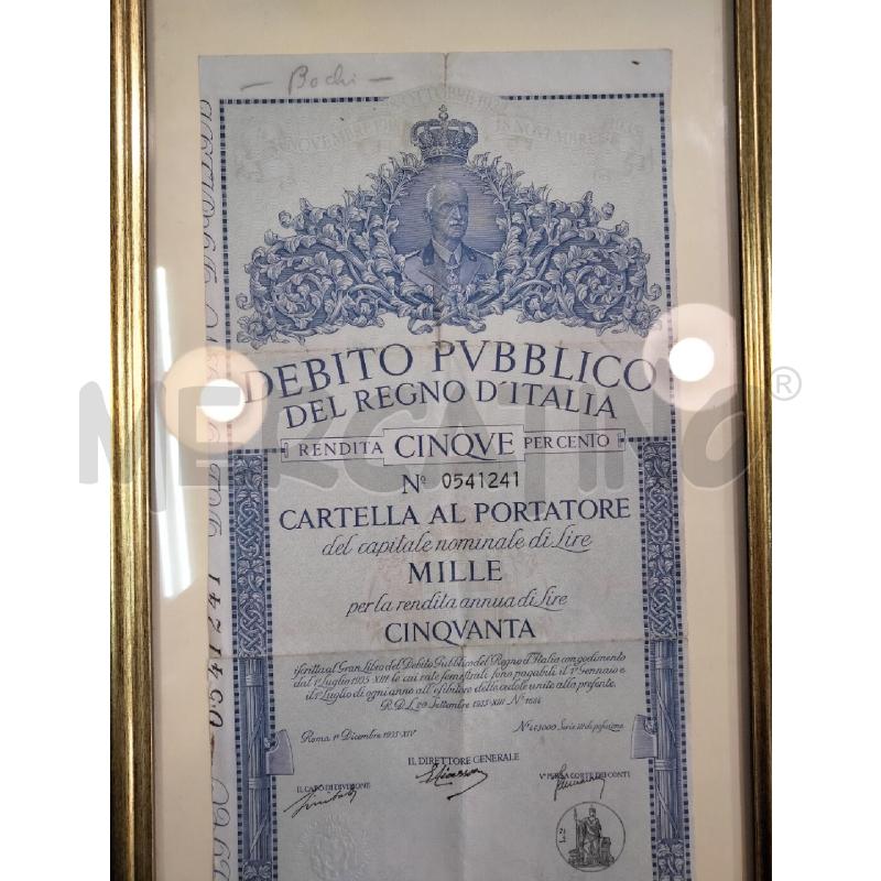 CARTELLA AL PORTATORE LIRE MILLE 1935 | Mercatino dell'Usato Roma talenti 1