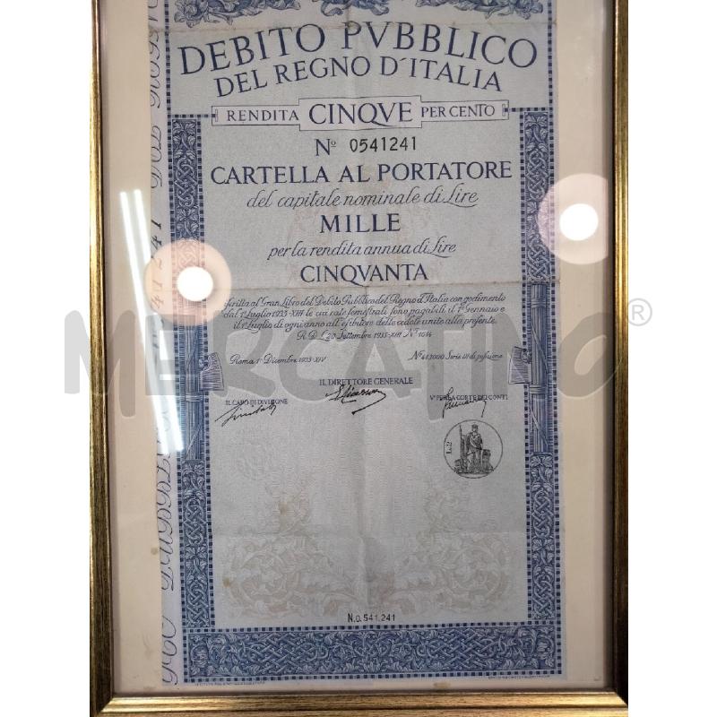 CARTELLA AL PORTATORE LIRE MILLE 1935 | Mercatino dell'Usato Roma talenti 2