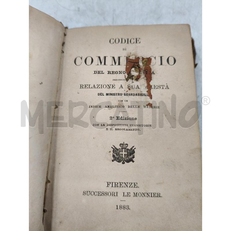CODICE DI COMMERCIO DEL REGNO D'ITALIA 1883 | Mercatino dell'Usato Roma talenti 2