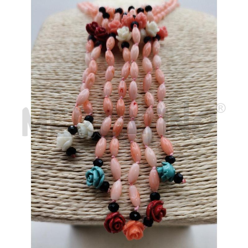 COLLANA 3 FILI SEMI ROSA CENTR FILE ROSELLINE | Mercatino dell'Usato Roma talenti 3